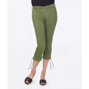 NYDJ Drawcord Hem Cotton Blend Capri Jeans Olive Green size 2 NWT
